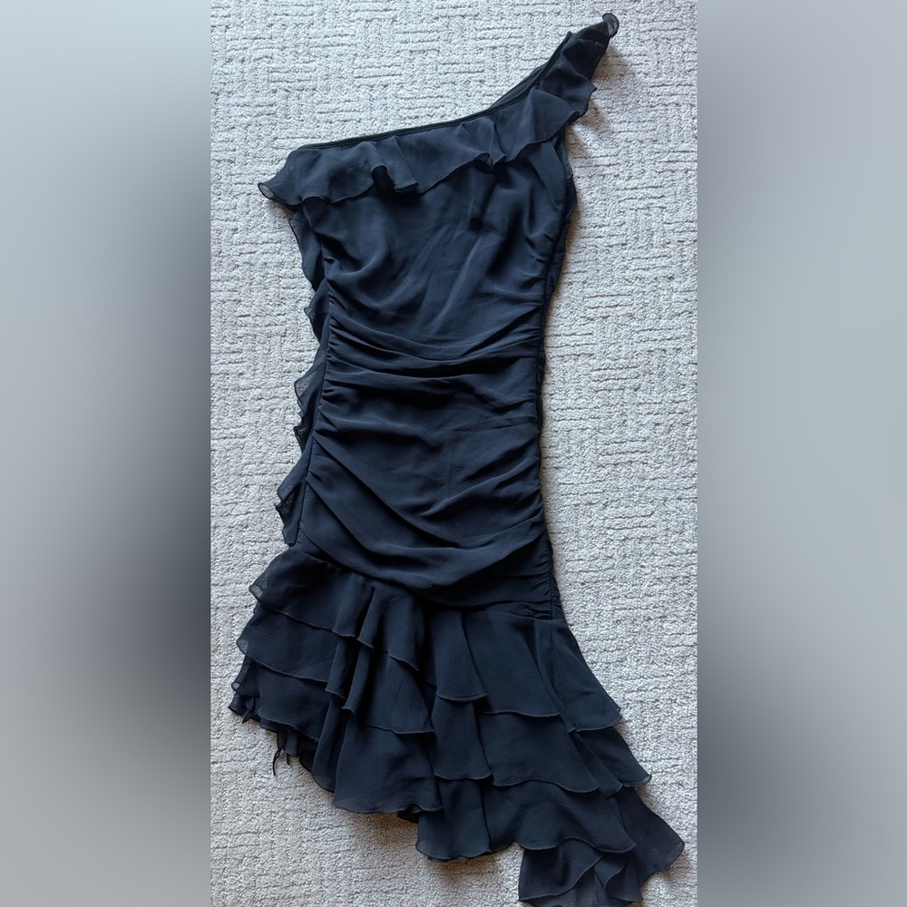 Express One Shoulder Asymmetrical Silk Ruffle Dress (2)